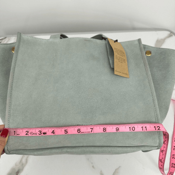 Margot Jamee Double Strapped Suede Tote Bag with Pouch Light Blue Minimalist - Picture 6 of 14